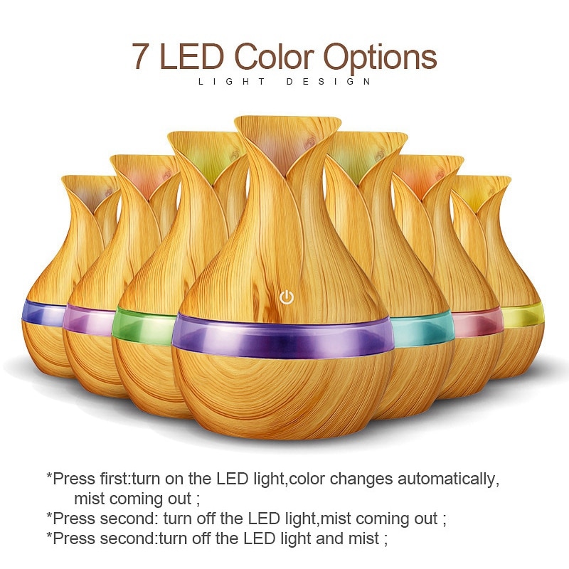300 Ml Ultrasonic Air Humidifier Aroma Essential Oil Diffuser With Wood Grain 7 Color Changing Led Lights For Office Home 4 300 Ml Ultrasonic Air Humidifier Aroma Essential Oil Diffuser With Wood Grain 7 Color Changing Led Lights For Office Home 4